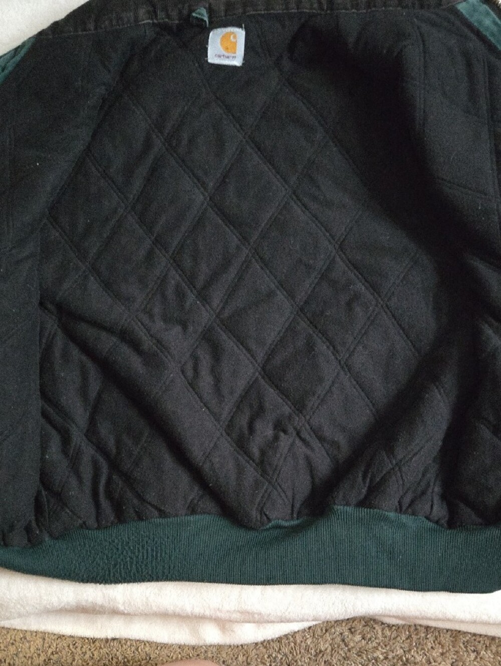 VTG Carhartt Men's Green Santa Fe Canvas Jacket with Dark Brown Corduroy Collar - Picture 12 of 16